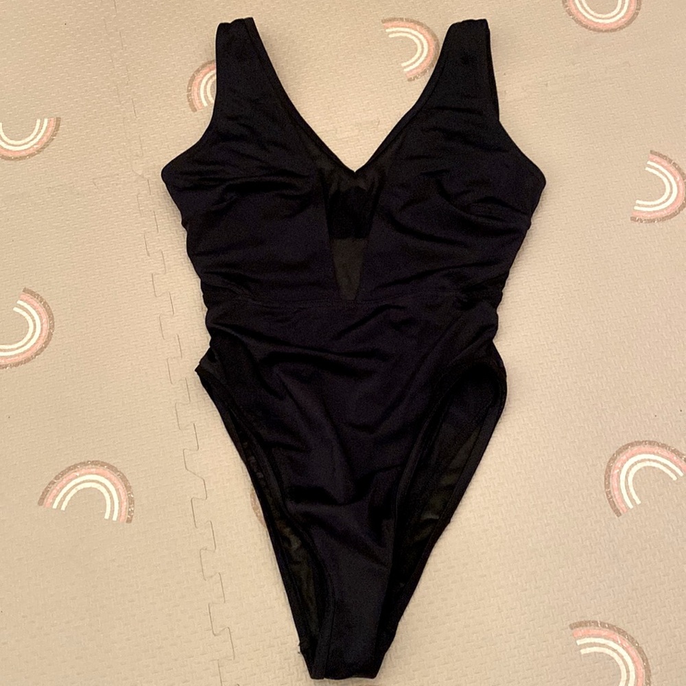 ASOS fuller bust sheer mesh vneck one piece swimsuit